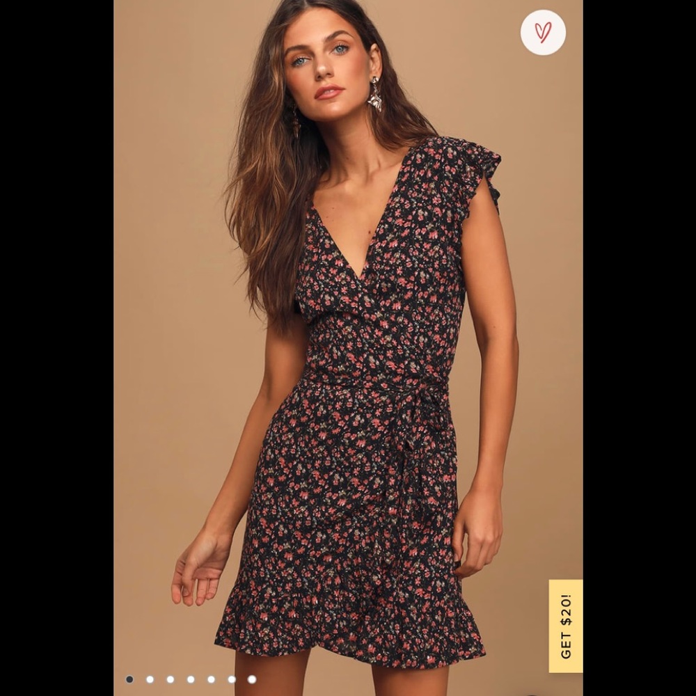 Black Floral Print Mini Dress